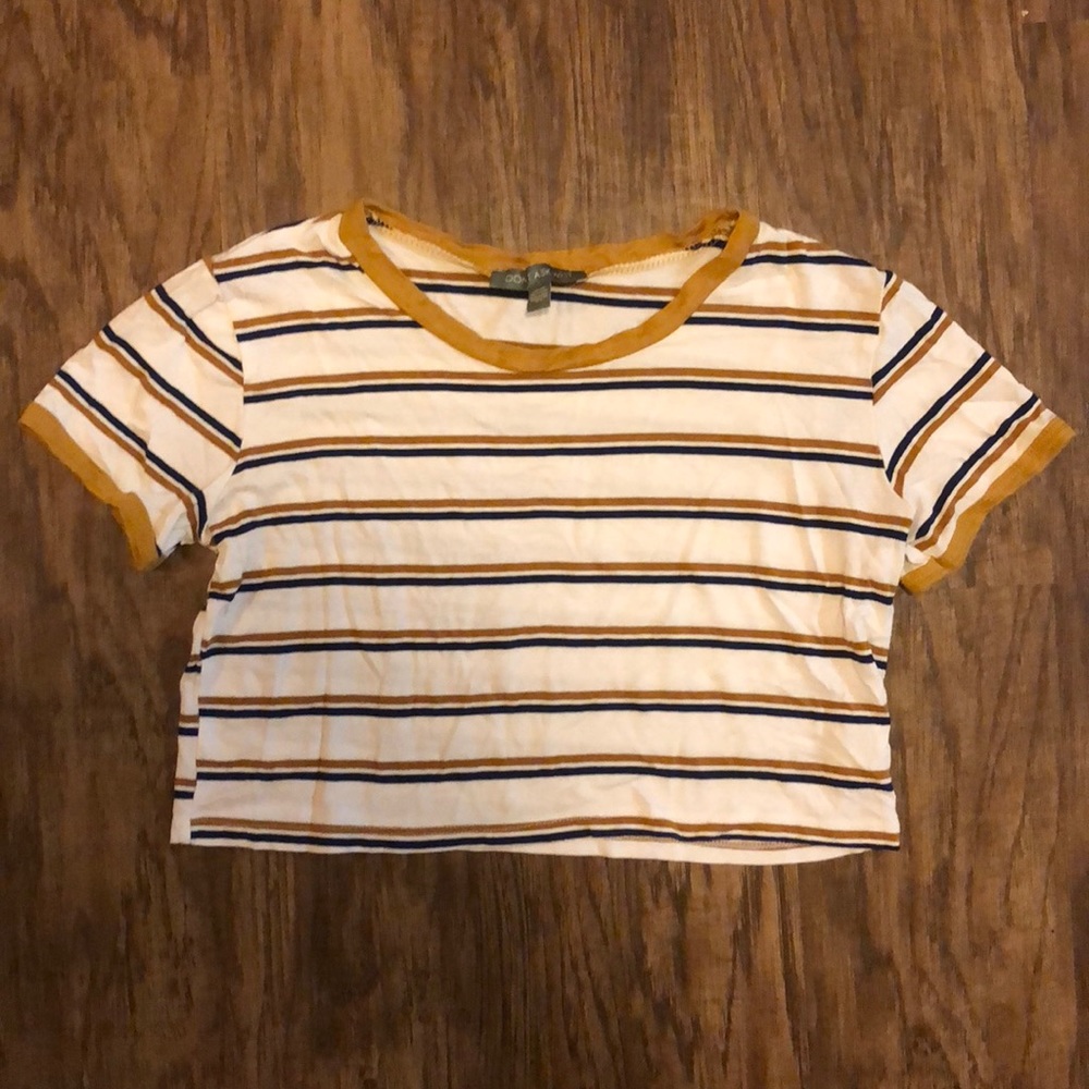 navy and mustard striped crop top
